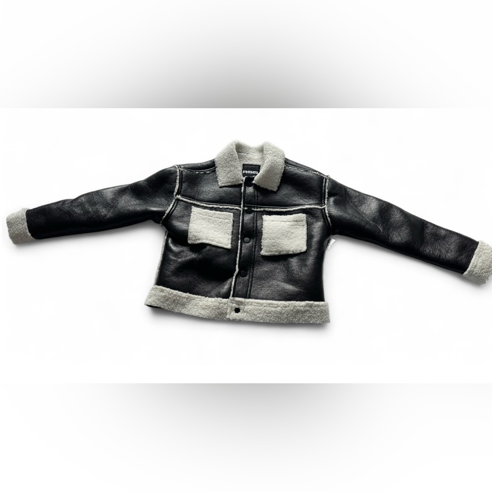 NWT RSQ Kids Black Faux Leather Sherpa Trim Jacket - Youth XS Winter Coat Jacket